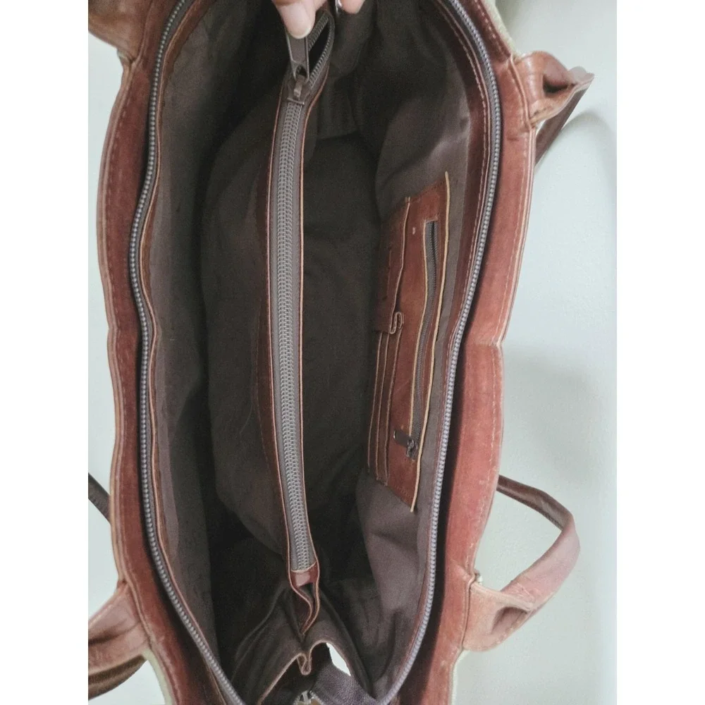 Leaders in Leather Purse Tooled Brown Leather‎ Green Suede Bag Floral Pattern